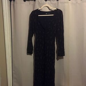 Floral print Dress (Blue with brown floral pattern)